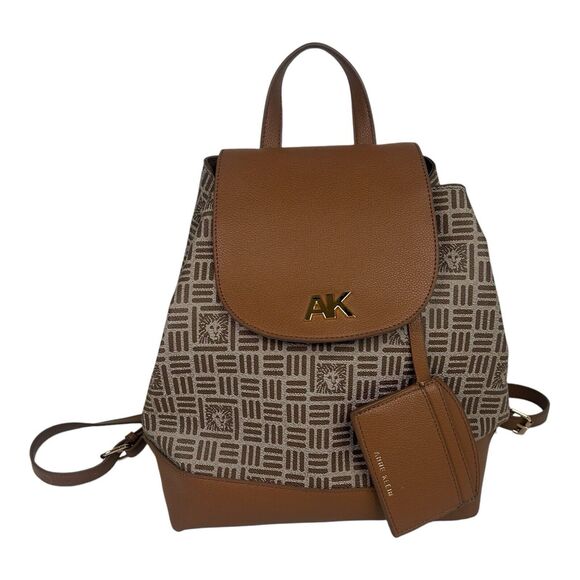 Anne Klein Logo Flap Backpack Purse Tan Faux Leather w/Card Holder New w/o Tags main image 9